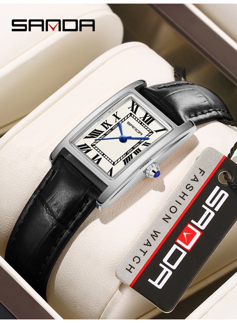 ساندا ساعات نسائية جديدة 1150 ساعة أنيقة للزوجين بتصميم أنيق ومينا مستطيلة مقاومة للماء وحركة كوارتز ساعة عمل نسائية - Image 1