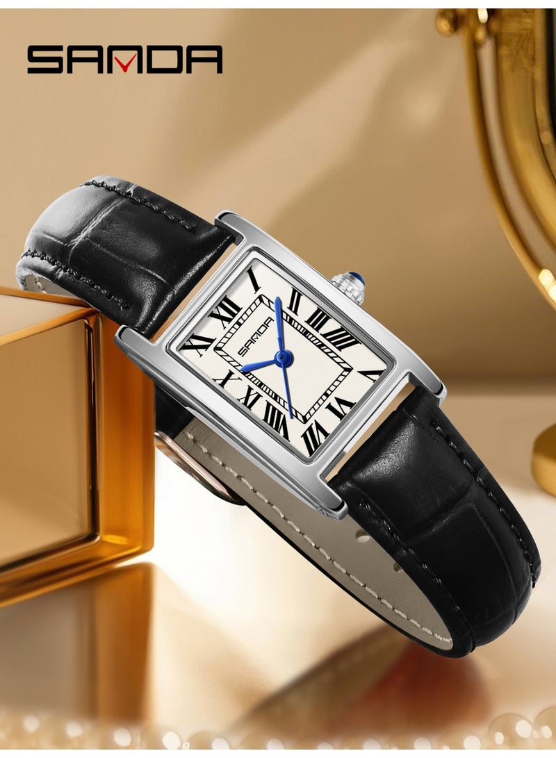 ساندا ساعات نسائية جديدة 1150 ساعة أنيقة للزوجين بتصميم أنيق ومينا مستطيلة مقاومة للماء وحركة كوارتز ساعة عمل نسائية - Image 2