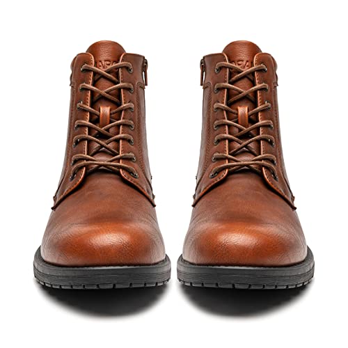AMAPO Men's Casual Mid-Top Dress Boots, Ankle Motorcycle Combat Boots Lace-Up Side Zipper(A22716-BRN-45) - Image 5