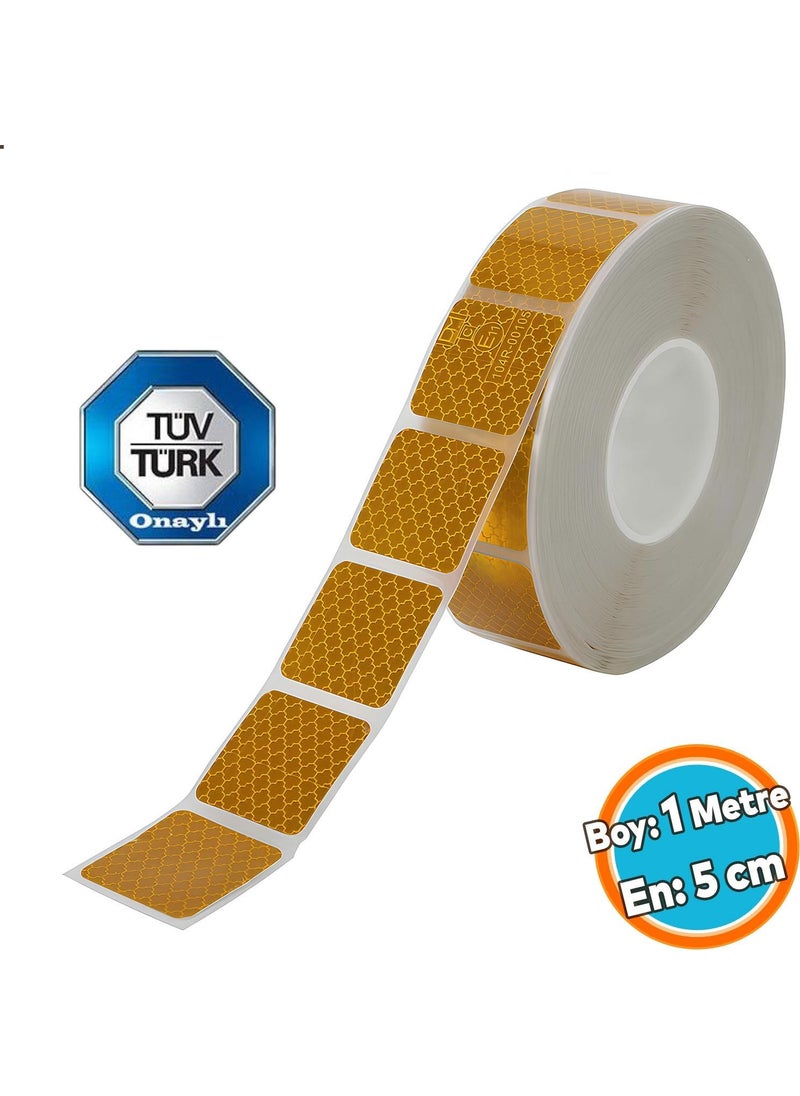 Nzb Tüvtürk Approved Yellow Partial Reflective Reflective Phosphorescent Strip Tape Intermittent Warning Tape 1 Meter  - Image 1