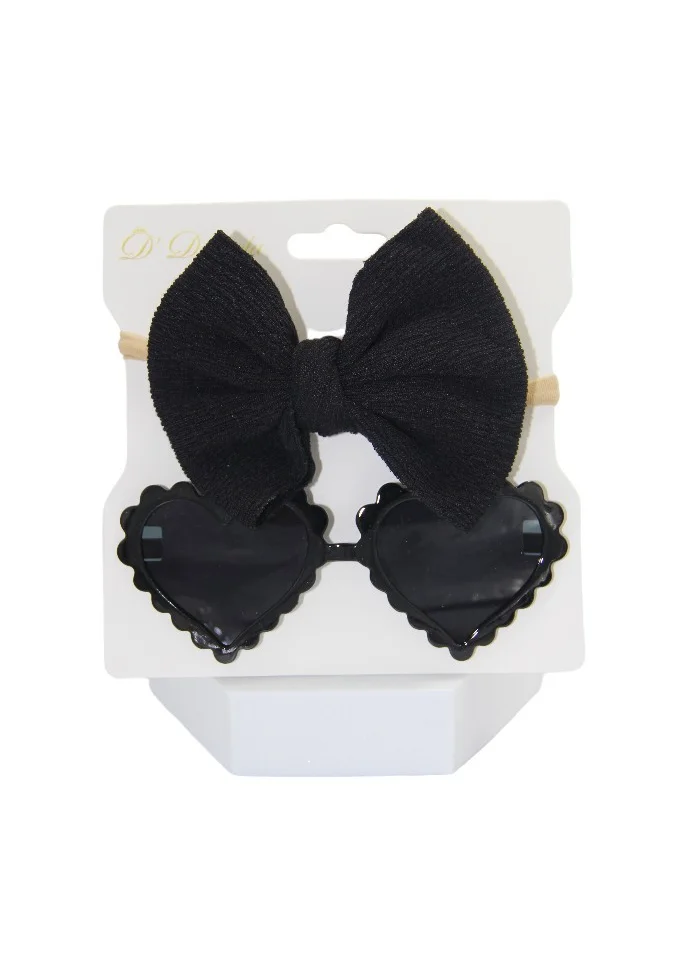 دىدانيالا Aisha Glasses and Bow Barrette Ponytail Set For Babies and Girls - Black