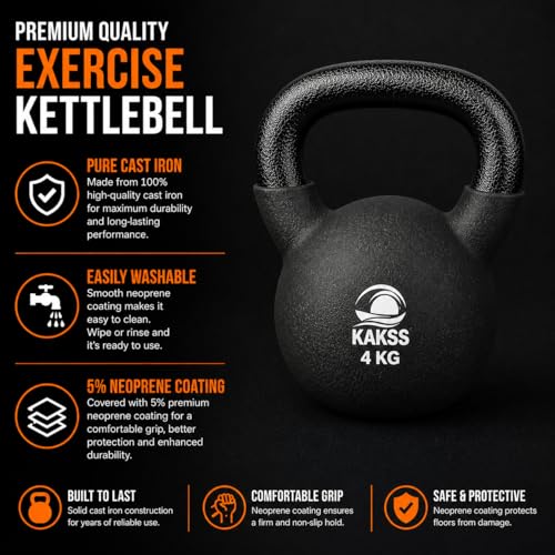 Kakss Half Coating Neoprene Kettlebell (Proudly Made in India) (black, 4kg) - Image 3