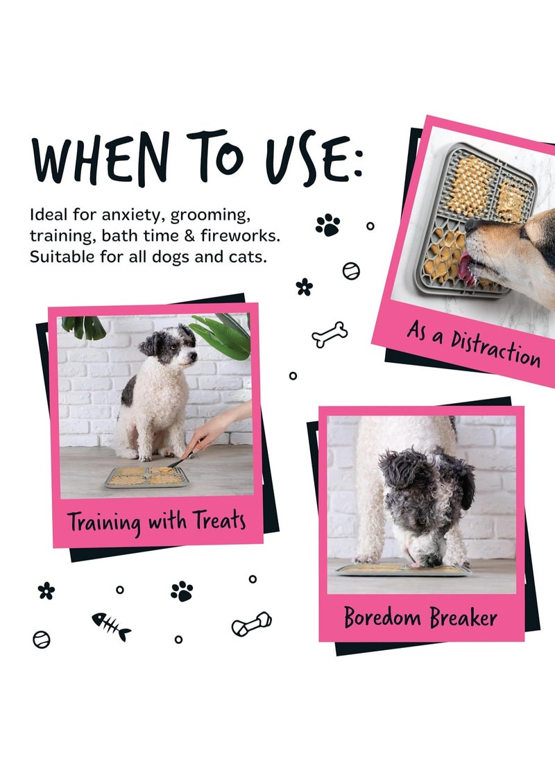 BUGALUGS Boredom Breaker Lick Mat 100 percent Food Grade Silicone Dog Mat BPA Free Dogs Cats Feeding and Licking Treat Pet Mats Reduce Stress and Anxiety Slow Feeder Microwave Pink - Image 2