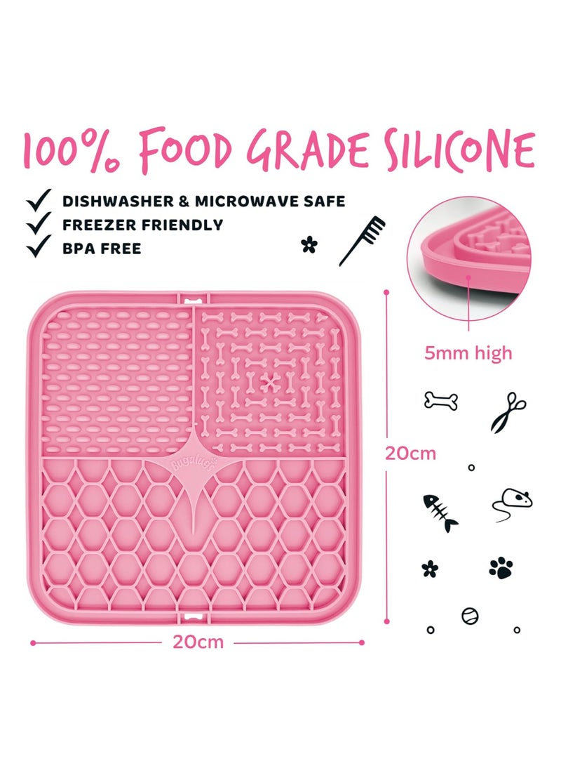 BUGALUGS Boredom Breaker Lick Mat 100 percent Food Grade Silicone Dog Mat BPA Free Dogs Cats Feeding and Licking Treat Pet Mats Reduce Stress and Anxiety Slow Feeder Microwave Pink - Image 3