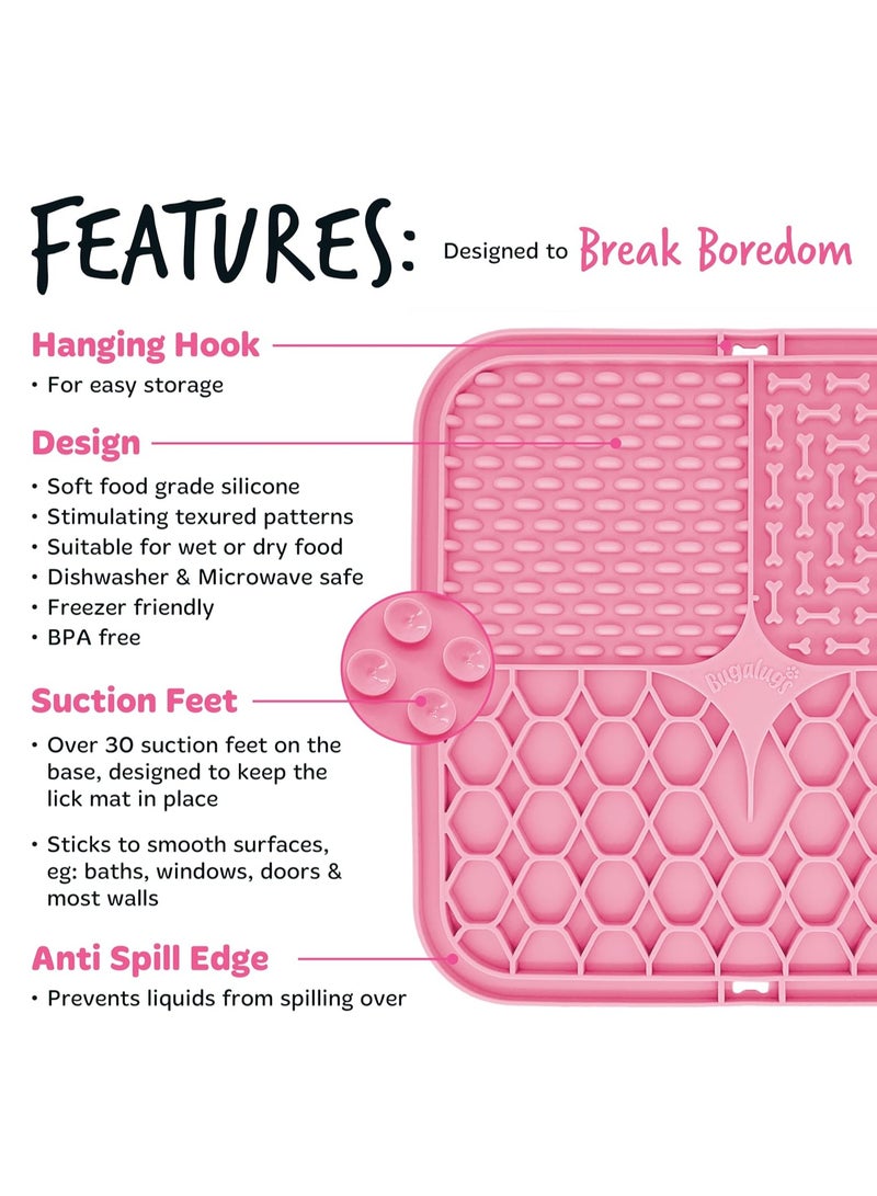 BUGALUGS Boredom Breaker Lick Mat 100 percent Food Grade Silicone Dog Mat BPA Free Dogs Cats Feeding and Licking Treat Pet Mats Reduce Stress and Anxiety Slow Feeder Microwave Pink - Image 4