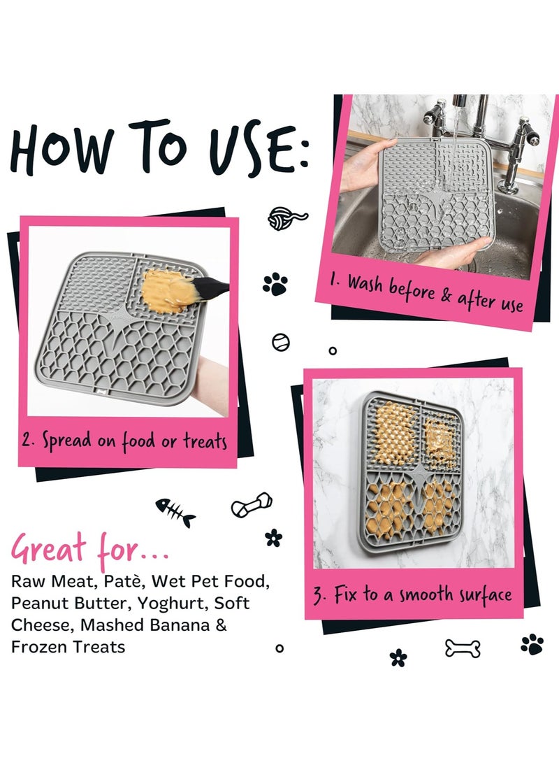 BUGALUGS Boredom Breaker Lick Mat 100 percent Food Grade Silicone Dog Mat BPA Free Dogs Cats Feeding and Licking Treat Pet Mats Reduce Stress and Anxiety Slow Feeder Microwave Pink - Image 5