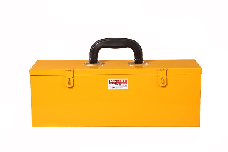 PAHAL 16 Inch Metal Tool Box – Heavy Duty Portable Tool Storage Box with Single Compartment for Electrician, Plumber, Technician, Carpenter & Mechanic, for Domestic & Industrial Use, Yellow - Image 1