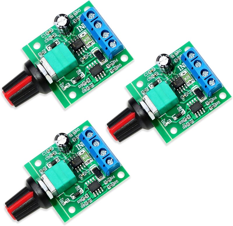 WayinTop 3 قطع من محولات تحكم سرعة المحركات ذات الجهد المنخفض بتقنية PWM، بجهود 1.8V، 3V، 5V، 6V، 12V، وقدرة تيار 2A، طراز 1803BK أو 1803B، مزودة بمفتاح تحكم قابل للتعديل ومقبض للتحكم في السرعة (عبوة تحتوي على 3 قطع). - Image 1