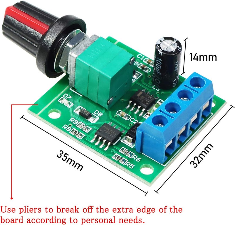 WayinTop 3 قطع من محولات تحكم سرعة المحركات ذات الجهد المنخفض بتقنية PWM، بجهود 1.8V، 3V، 5V، 6V، 12V، وقدرة تيار 2A، طراز 1803BK أو 1803B، مزودة بمفتاح تحكم قابل للتعديل ومقبض للتحكم في السرعة (عبوة تحتوي على 3 قطع). - Image 5