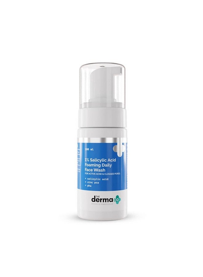 THE derma Co 1% Salicylic Acid Foaming Daily Face Wash With Salicylic Acid Zinc Pca & Pha For Active Acne & Clogged Pores 100 Ml Reduces Acne Unclogs Pores  - Image 1