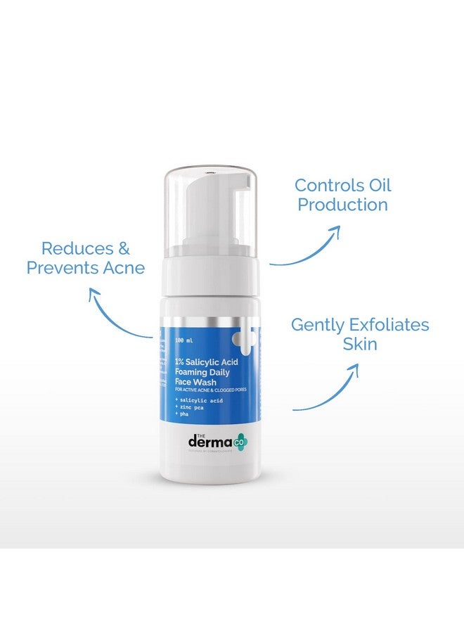 THE derma Co 1% Salicylic Acid Foaming Daily Face Wash With Salicylic Acid Zinc Pca & Pha For Active Acne & Clogged Pores 100 Ml Reduces Acne Unclogs Pores  - Image 3