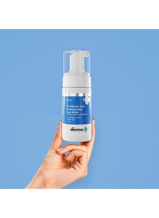 THE derma Co 1% Salicylic Acid Foaming Daily Face Wash With Salicylic Acid Zinc Pca & Pha For Active Acne & Clogged Pores 100 Ml Reduces Acne Unclogs Pores  - Image 2