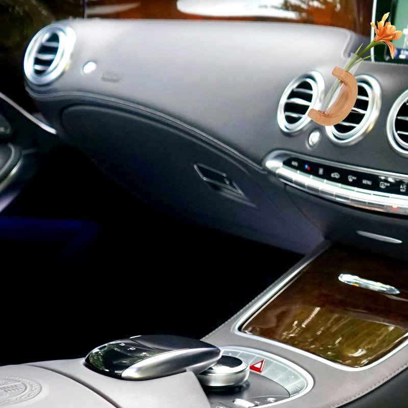 🚗 مجموعه معطر هواء بتصميم خشبي أنيق مع حامل مزهرية للسيارة بلون أصفر فاتح لتحسين متانة داخل المركبة - Image 4