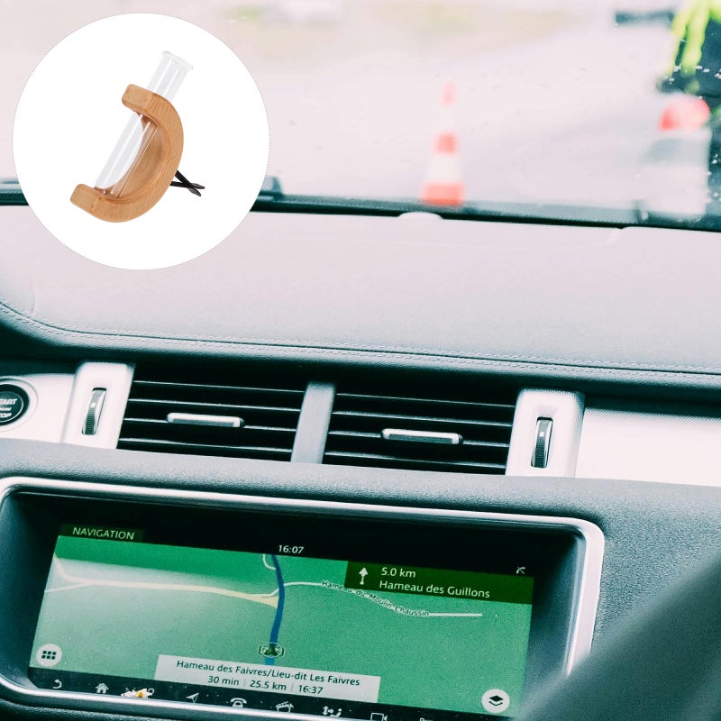 🚗 مجموعه معطر هواء بتصميم خشبي أنيق مع حامل مزهرية للسيارة بلون أصفر فاتح لتحسين متانة داخل المركبة - Image 2