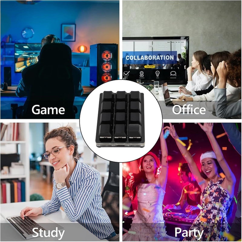 ديناش 12 مفتاح RGB ميكانيكي لألعاب لوحة المفاتيح الماكرو قابلة للتبديل الساخن لوحة مفاتيح صغيرة سلكية من نوع C مضادة للظلال وظيفة الذاكرة أسود - Image 4