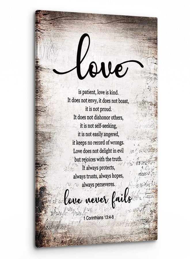 PHAMTE 1 Corinthians 13:4-8 Love Never Fails Retro Wall Art,Christian Bible Verse Scripture Print Framed Canvas Painting Artwork Home Bathroom Room Office Church Decor（11x14 Inch） - Image 1