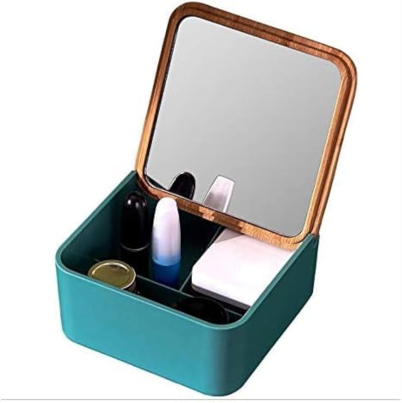 HOME CUBE HOME CUBE Portable Cosmetic Organizer 3 Compartment Storage Box with Bamboo Mirror Lid Dresser Organiser Storage Box for Jewelry Rings Earrings Necklaces Nail Polish Lipstick Brushes Lotions  - Image 1