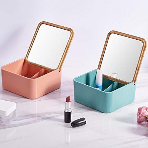 HOME CUBE HOME CUBE Portable Cosmetic Organizer 3 Compartment Storage Box with Bamboo Mirror Lid Dresser Organiser Storage Box for Jewelry Rings Earrings Necklaces Nail Polish Lipstick Brushes Lotions  - Image 4