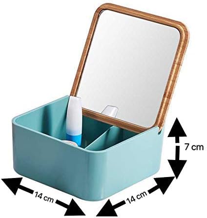 HOME CUBE HOME CUBE Portable Cosmetic Organizer 3 Compartment Storage Box with Bamboo Mirror Lid Dresser Organiser Storage Box for Jewelry Rings Earrings Necklaces Nail Polish Lipstick Brushes Lotions  - Image 2