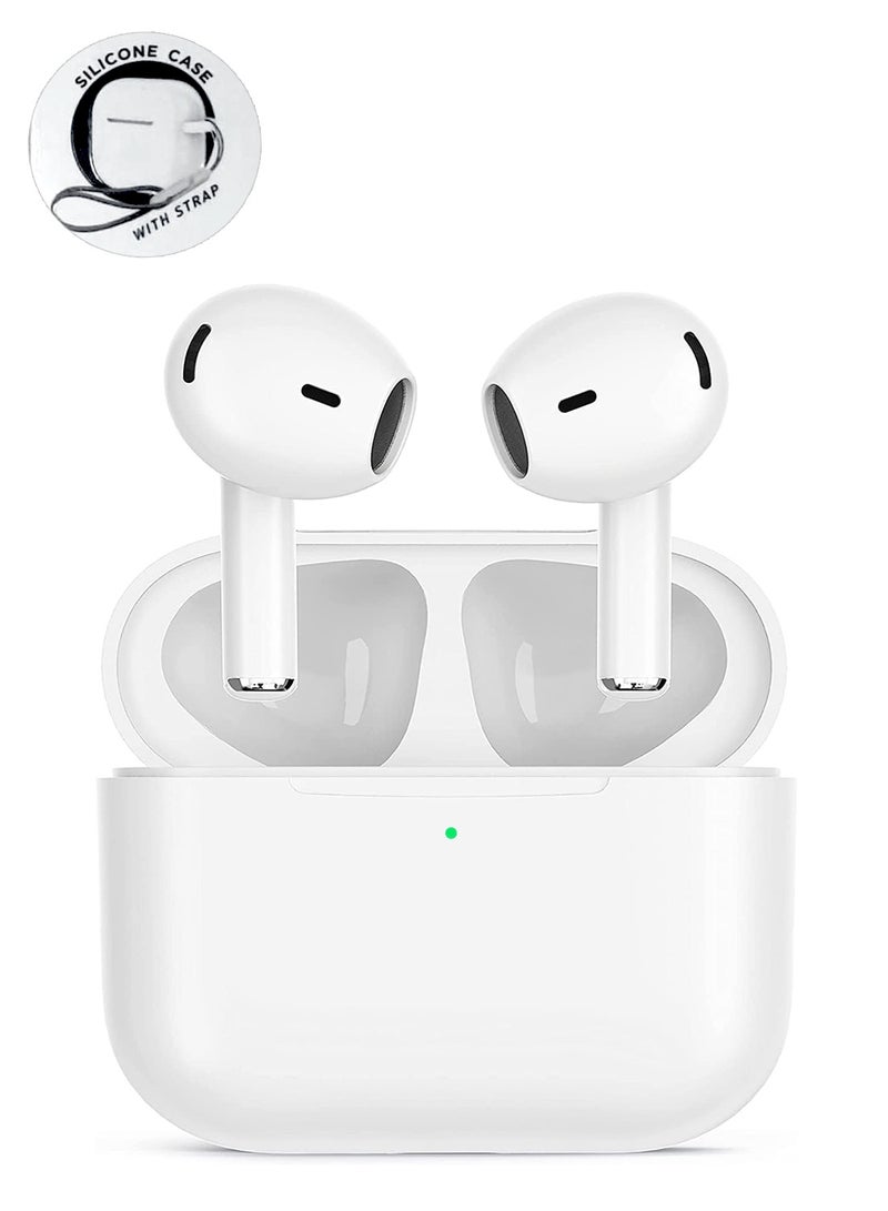 CHAPPELINE BL13 4in1 Wireless Earbuds Headset, Bluetooth Headphones In Ear with ENC Noise Cancelling Deep Bass Mic, Bluetooth Earphones, Ear Buds Headphones Waterproof with Free Silicone Case - White - Image 1