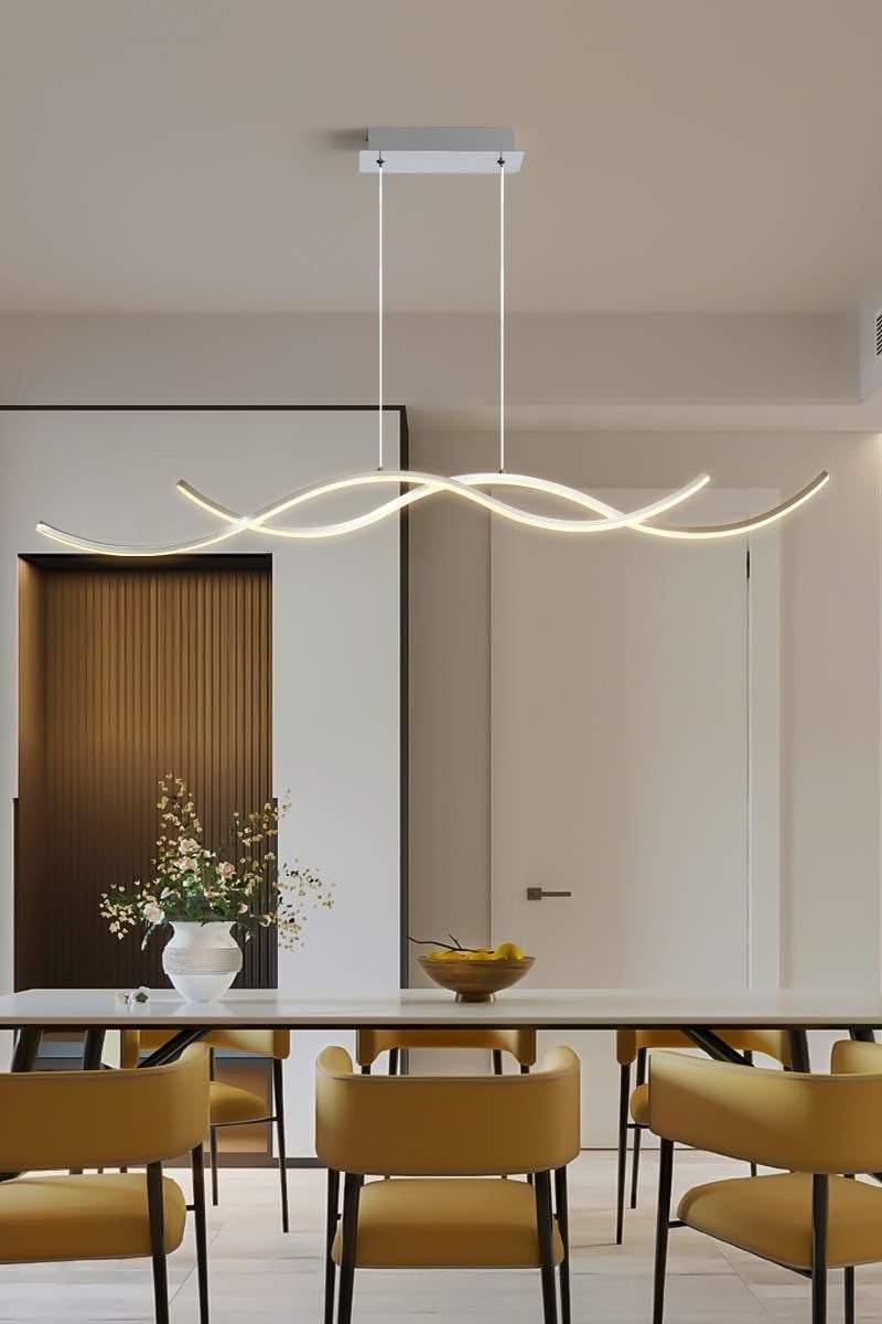 Midwest ثريا حديثة على شكل موجة 32 واط LED قابلة للتعتيم مع جهاز تحكم عن بعد وارتفاع قابل للتعديل للإضاءة المعلقة لطاولة الطعام وجزيرة المطبخ وغرفة المعيشة - Image 2