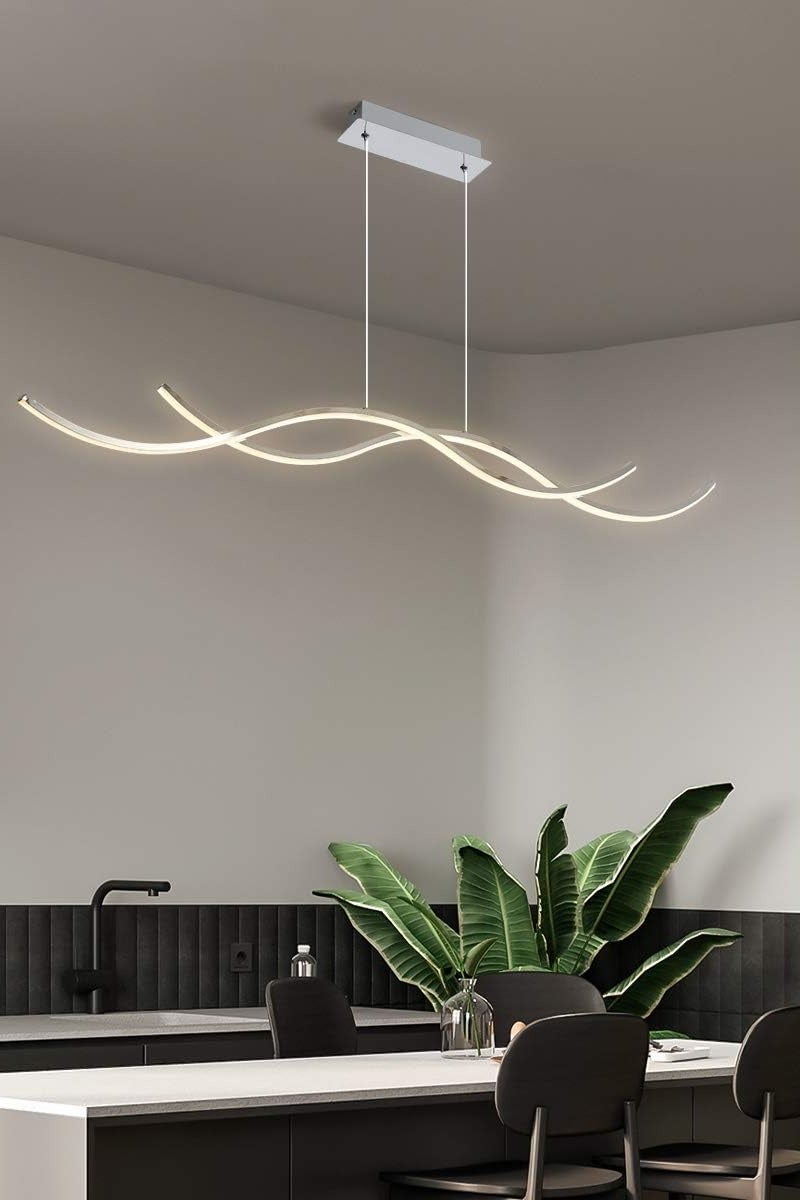 Midwest ثريا حديثة على شكل موجة 32 واط LED قابلة للتعتيم مع جهاز تحكم عن بعد وارتفاع قابل للتعديل للإضاءة المعلقة لطاولة الطعام وجزيرة المطبخ وغرفة المعيشة - Image 3