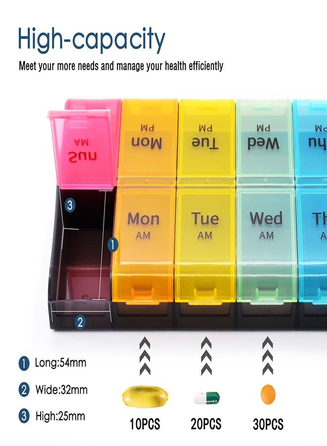 Greencycle Weekly 7 Day Pill Organizer 2 Times A Day Moisture-Proof Large Pill Cases Pill Box Design for Vitamins Fish Oil Compartments Supplements Great for Portable Travel (Rainbow, 2 Pack - Image 2