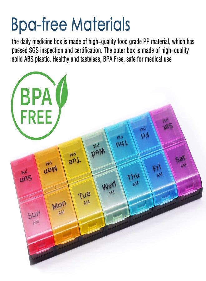 Greencycle Weekly 7 Day Pill Organizer 2 Times A Day Moisture-Proof Large Pill Cases Pill Box Design for Vitamins Fish Oil Compartments Supplements Great for Portable Travel (Rainbow, 2 Pack - Image 3