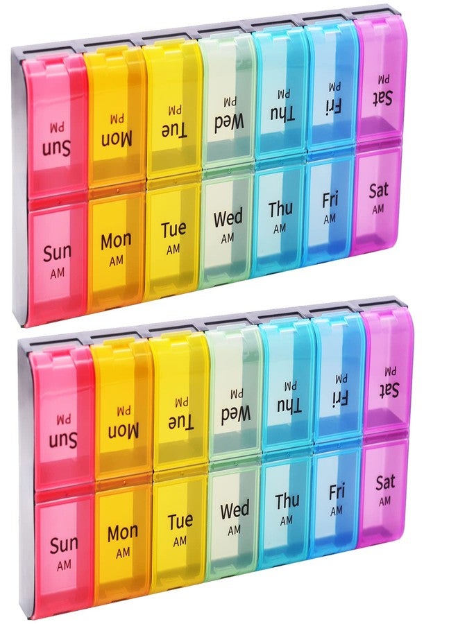 Greencycle Weekly 7 Day Pill Organizer 2 Times A Day Moisture-Proof Large Pill Cases Pill Box Design for Vitamins Fish Oil Compartments Supplements Great for Portable Travel (Rainbow, 2 Pack - Image 1