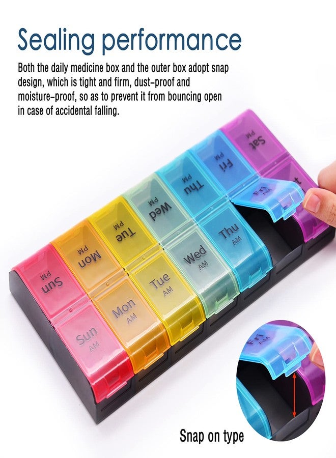 Greencycle Weekly 7 Day Pill Organizer 2 Times A Day Moisture-Proof Large Pill Cases Pill Box Design for Vitamins Fish Oil Compartments Supplements Great for Portable Travel (Rainbow, 2 Pack - Image 4
