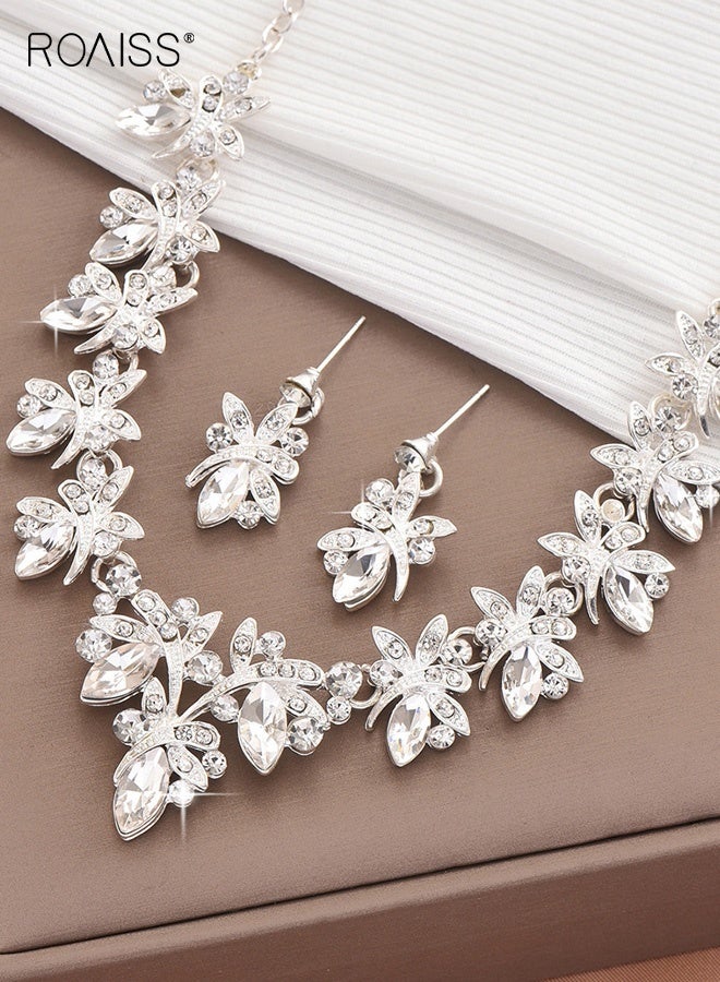 رويس مجموعة مجوهرات زفاف من الزركون وقلادة وأقراط زفاف أنيقة لحفلات الزفاف وفساتين السهرة وإكسسوارات للنساء وفكرة هدية للعروس - Image 3