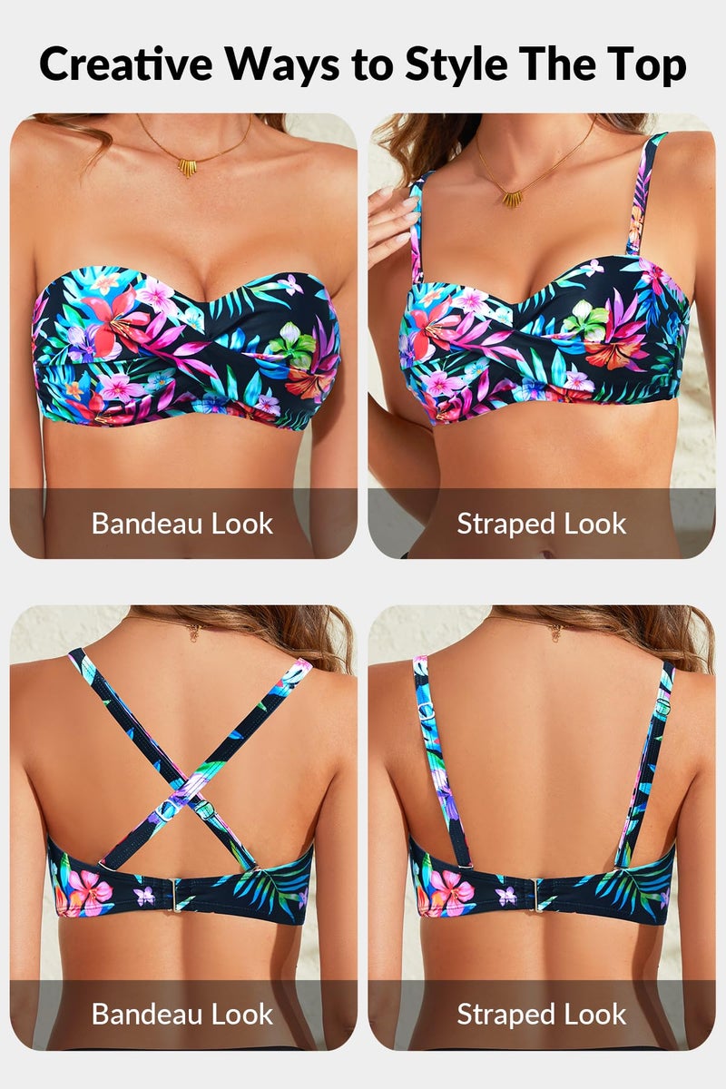 Tempt Me Bandeau Bikini Tops for Women - Strapless Swim Top Only Twist Front Bathing Suit Tops Colorful Floral M - Image 4