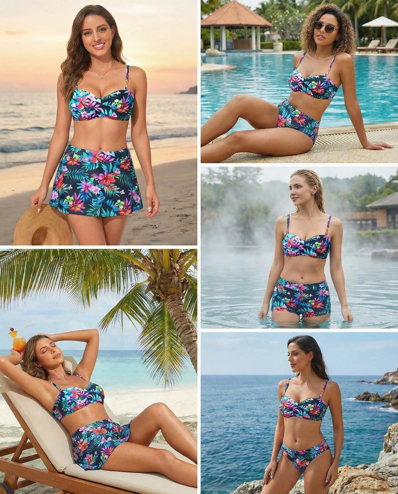 Tempt Me Bandeau Bikini Tops for Women - Strapless Swim Top Only Twist Front Bathing Suit Tops Colorful Floral M - Image 5