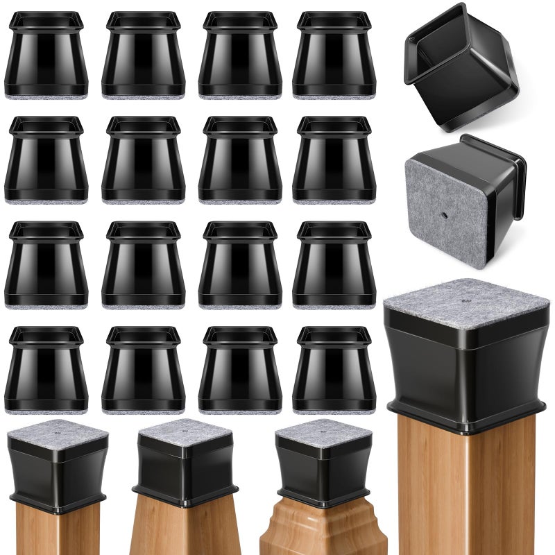 ANSIBLE 24 Pcs Chair Leg Floor Protectors Square Black Silicone Felt Furniture Leg Pads Caps Covers For Hardwood Floors(Fit:1-1/16"" To 1-5/8"") - Image 1