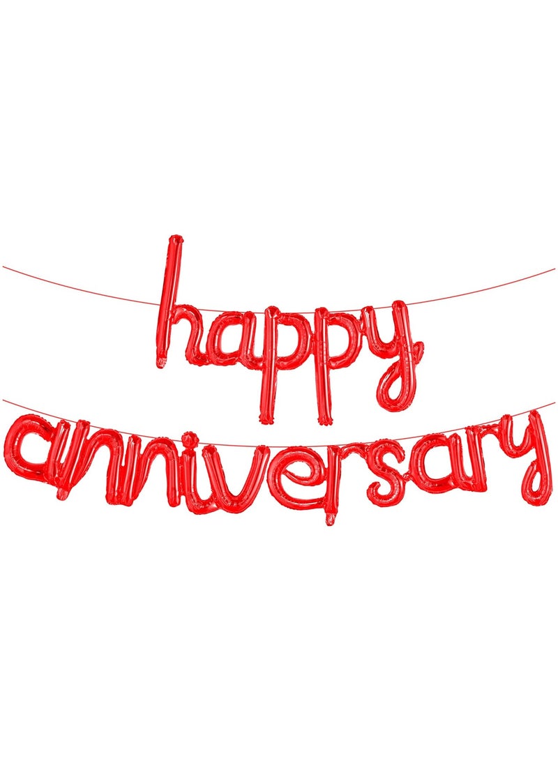Happy Anniversary Letter Balloons 16Inch,Red Heart Balloons Foil Letter Balloons Banner Reusable Material for Bachelorette Party Anniversary Wedding Couple Party Decorations 