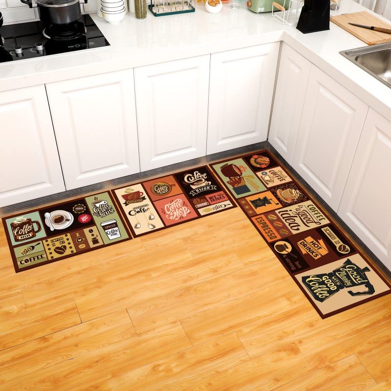 3 Pcs Kitchen Rug Set Non Skid Thick Black Kitchen Rugs and Mats Stain Resistant Anti Fatigue Mats for Microfiber Floor Non Slip Backing Mat 157 x 472 157 x 236 Coffee Style