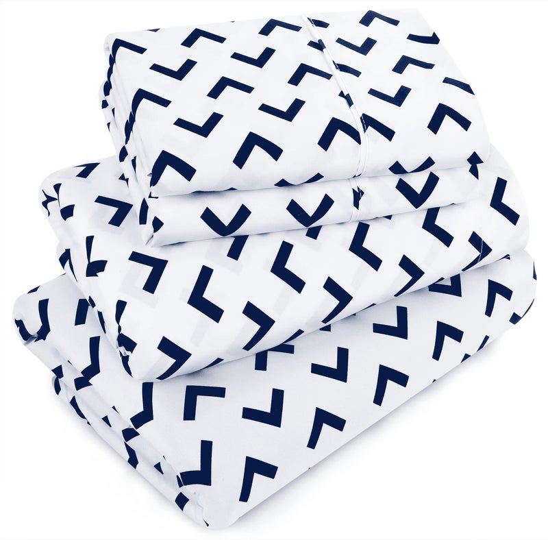 Utopia Bedding Queen Sheet Set Soft Microfiber 4 Piece Bed Sheets with 15 Deep Pocket Easy Care Brushed Microfiber Arrows Navy