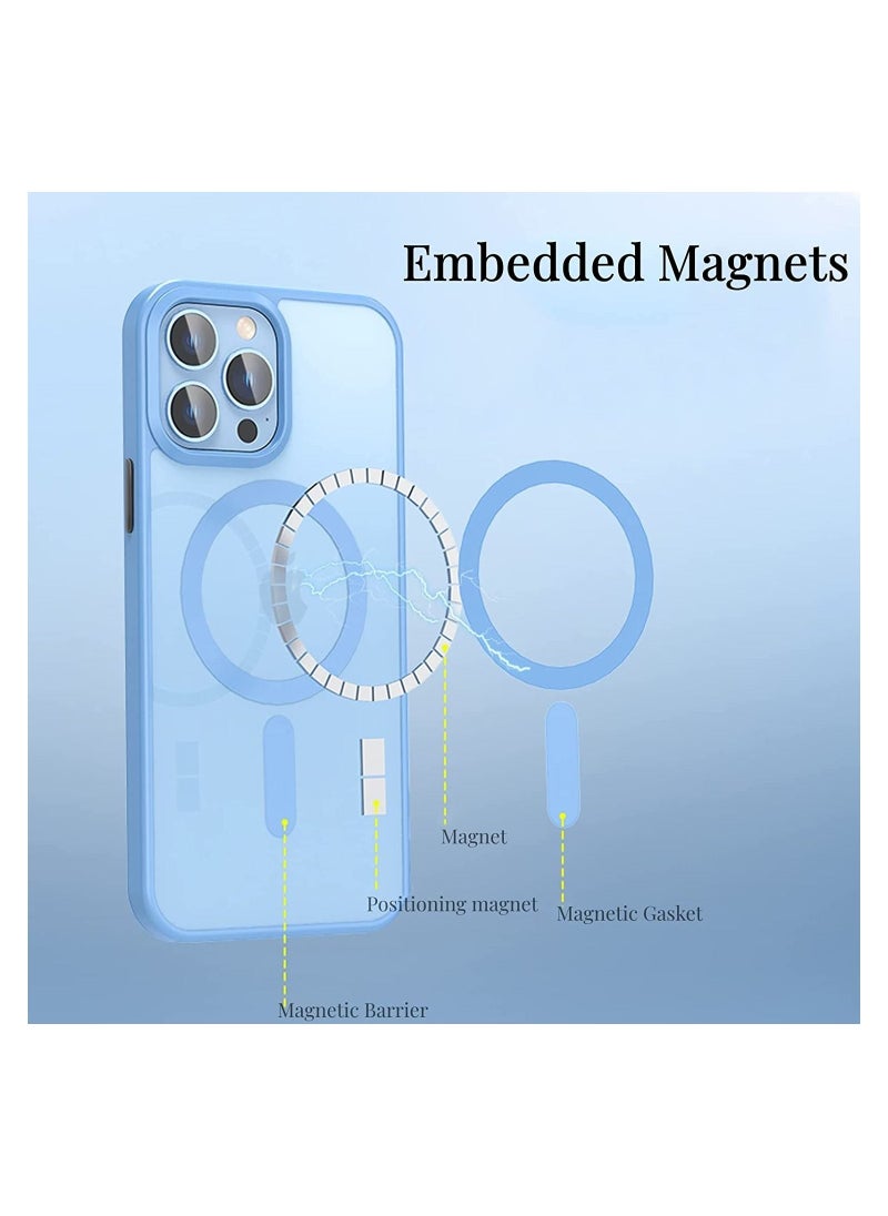 Generic - Built in Magnets Compatible with MagSafe Clear Hard PC Back Cover Soft TPU Frame Shockproof Protective Slim Bumper Case for iPhone 14 Pro Max_Light Blue - Image 1