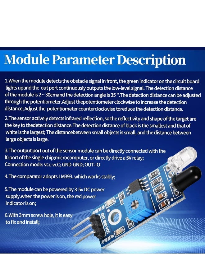 IR Infrared Obstacle Avoidance Sensor Module, 20Pcs IR Infrared Sensor 3-Wire Infrared Proximity Sensors Reflective Photoelectric Sensor Modules IR Tracking Sensor for Arduino Smart Car Robot