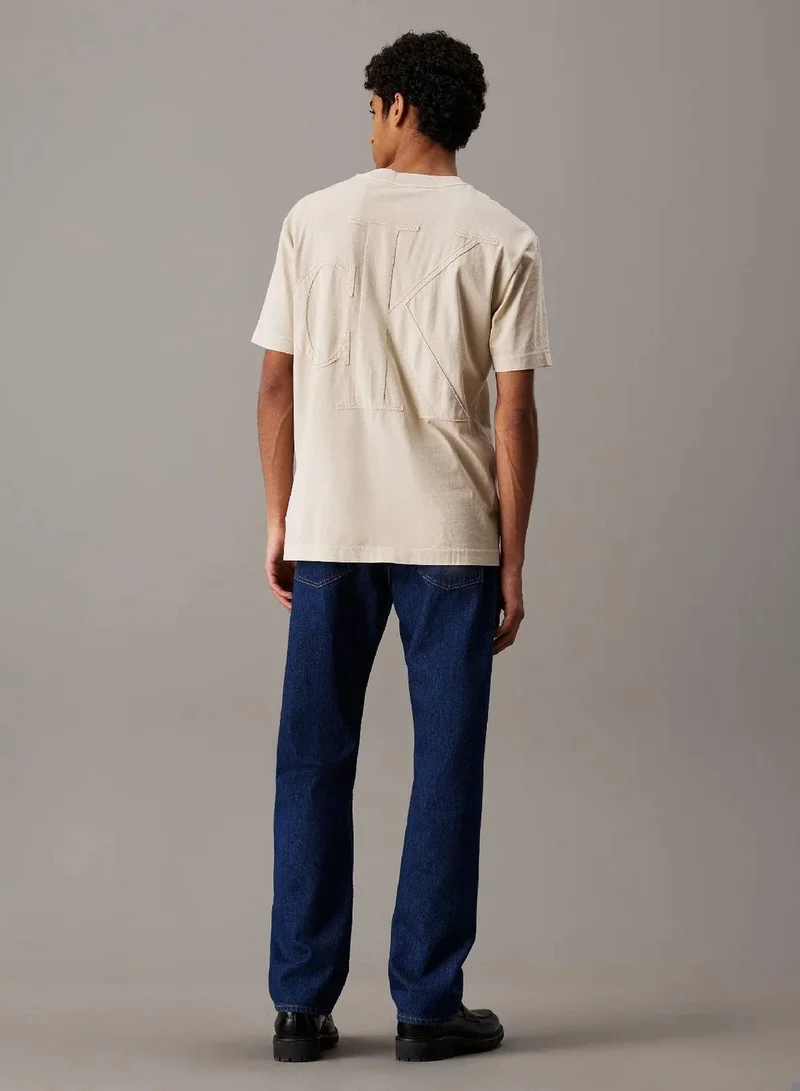 Calvin Klein Jeans Oatmeal Relaxed Logo Appliqué T-Shirt for Men | Best Price UAE