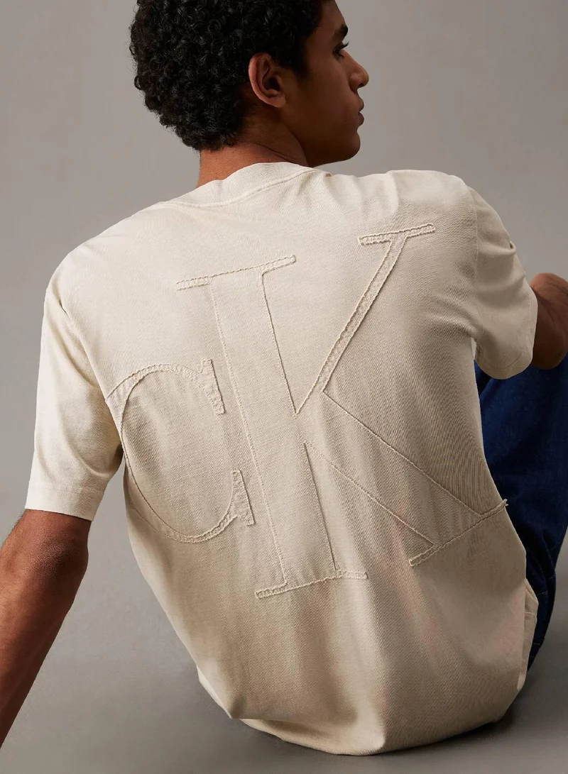Calvin Klein Jeans Oatmeal Relaxed Logo Appliqué T-Shirt for Men | Best Price UAE