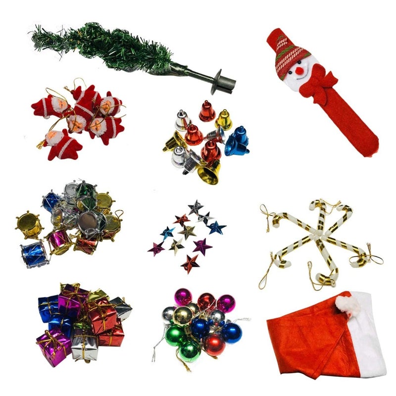 Prisma Collection Prisma Collection Artificial Christmas Tree And Christmas Decorations Assorted Santa Cap Santa Wrist Band Green 1 Christmas Tree 10 Pieces Christmas Decoration1 Santa Cap And 1 Santa Wrist Band  - Image 1