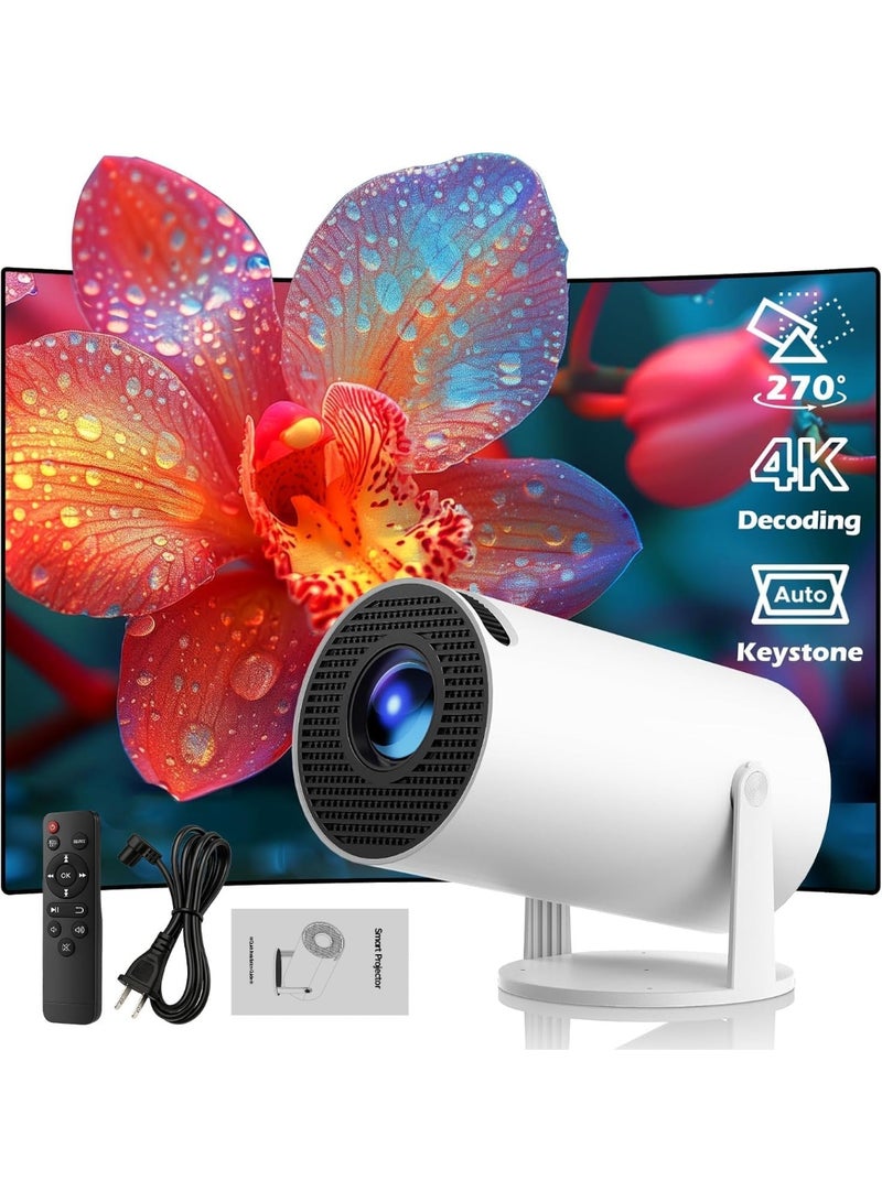 Smart Projector with WIFI 6 and Bluetooth, 4K 1080P Support Portable Projector 180° Rotatable 130'' Screen Movie Projector Auto Keystone Compatible for Laptop, PC, Smartphone - Image 1