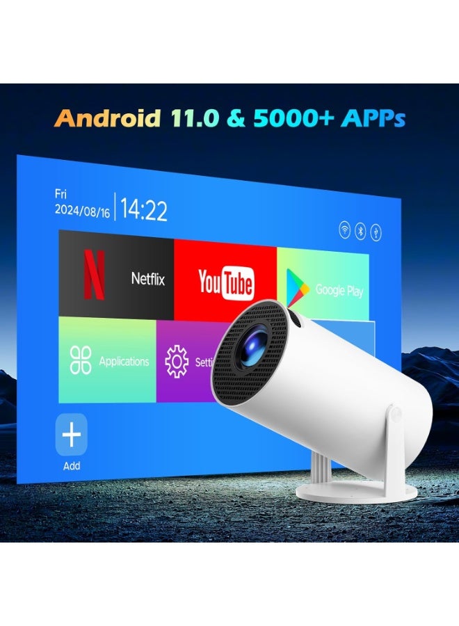 Smart Projector with WIFI 6 and Bluetooth, 4K 1080P Support Portable Projector 180° Rotatable 130'' Screen Movie Projector Auto Keystone Compatible for Laptop, PC, Smartphone - Image 2