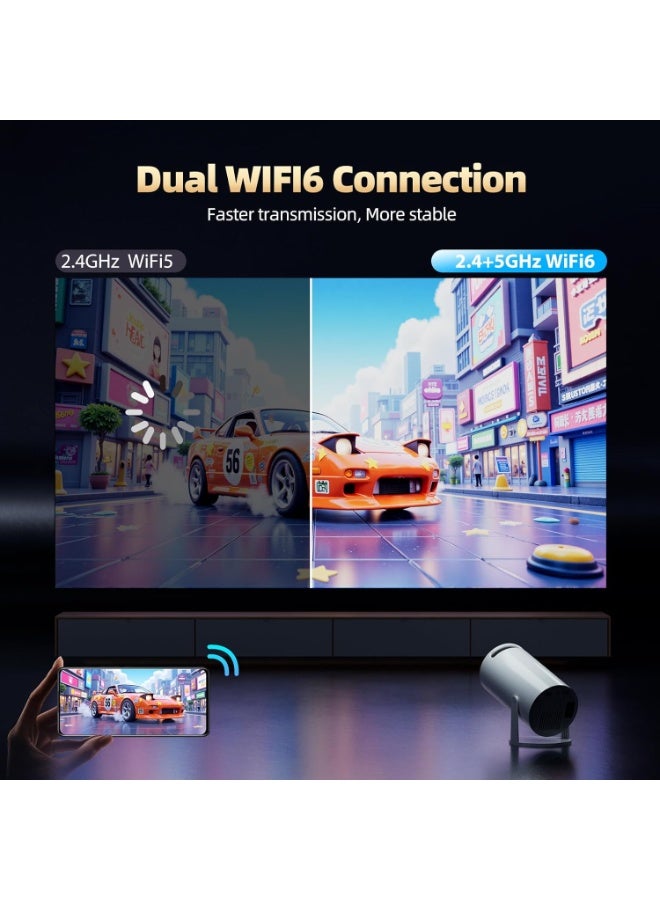 Smart Projector with WIFI 6 and Bluetooth, 4K 1080P Support Portable Projector 180° Rotatable 130'' Screen Movie Projector Auto Keystone Compatible for Laptop, PC, Smartphone - Image 3