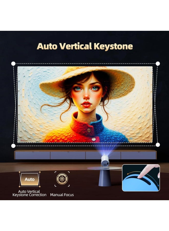 Smart Projector with WIFI 6 and Bluetooth, 4K 1080P Support Portable Projector 180° Rotatable 130'' Screen Movie Projector Auto Keystone Compatible for Laptop, PC, Smartphone - Image 5