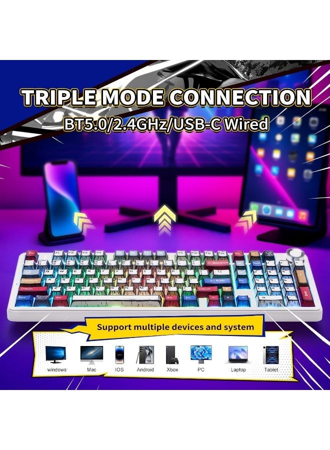 أولا لوحة مفاتيح ميكانيكية  Aula F99 Pro، لوحة مفاتيح ألعاب لاسلكية بإضاءة خلفية RGB، قابلة للتبديل السريع، ثلاثية الوضع BT5.0/2.4GHz/USB-C، أغطية مفاتيح PBT، بطارية 8000mAh - Image 5