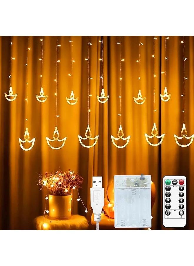 Led Curtain Light 12 Hanging Diyas With 8 Flashing Modes Diwali Lights And Diyas Usb And Battery Box Powered Diwali Decorations For Wall Window Fence Party Decor Warm White - pzsku/Z246372F240426AADF045Z/45/_/1741446542/24bf25cd-0f5a-45df-810e-6726700cd99b