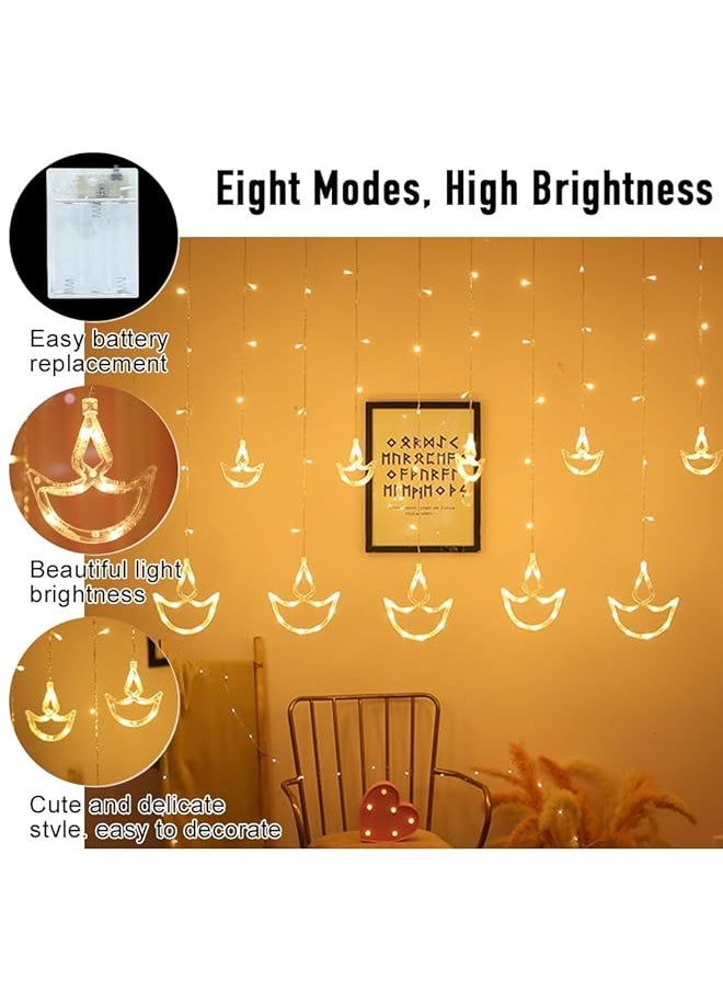 Led Curtain Light 12 Hanging Diyas With 8 Flashing Modes Diwali Lights And Diyas Usb And Battery Box Powered Diwali Decorations For Wall Window Fence Party Decor Warm White - pzsku/Z246372F240426AADF045Z/45/_/1741446544/d7c2a7a0-34ed-4c12-8a54-67cc0b76d22a