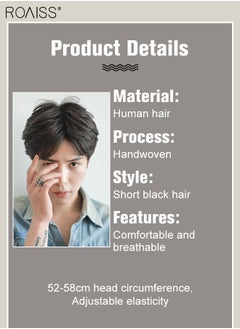 roaiss Men's Hair Middle-parting Toupee, Natural Black Hair Piece Short Wig Real Human Hair Topper for Male for Covering White or Loss Hair, Hand-made Hair Extension Daily Wear  - Image 3
